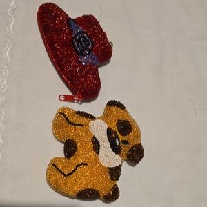 Kids Beaded Firefighter Hat and Dog Coin Purse Set - Red and Brown